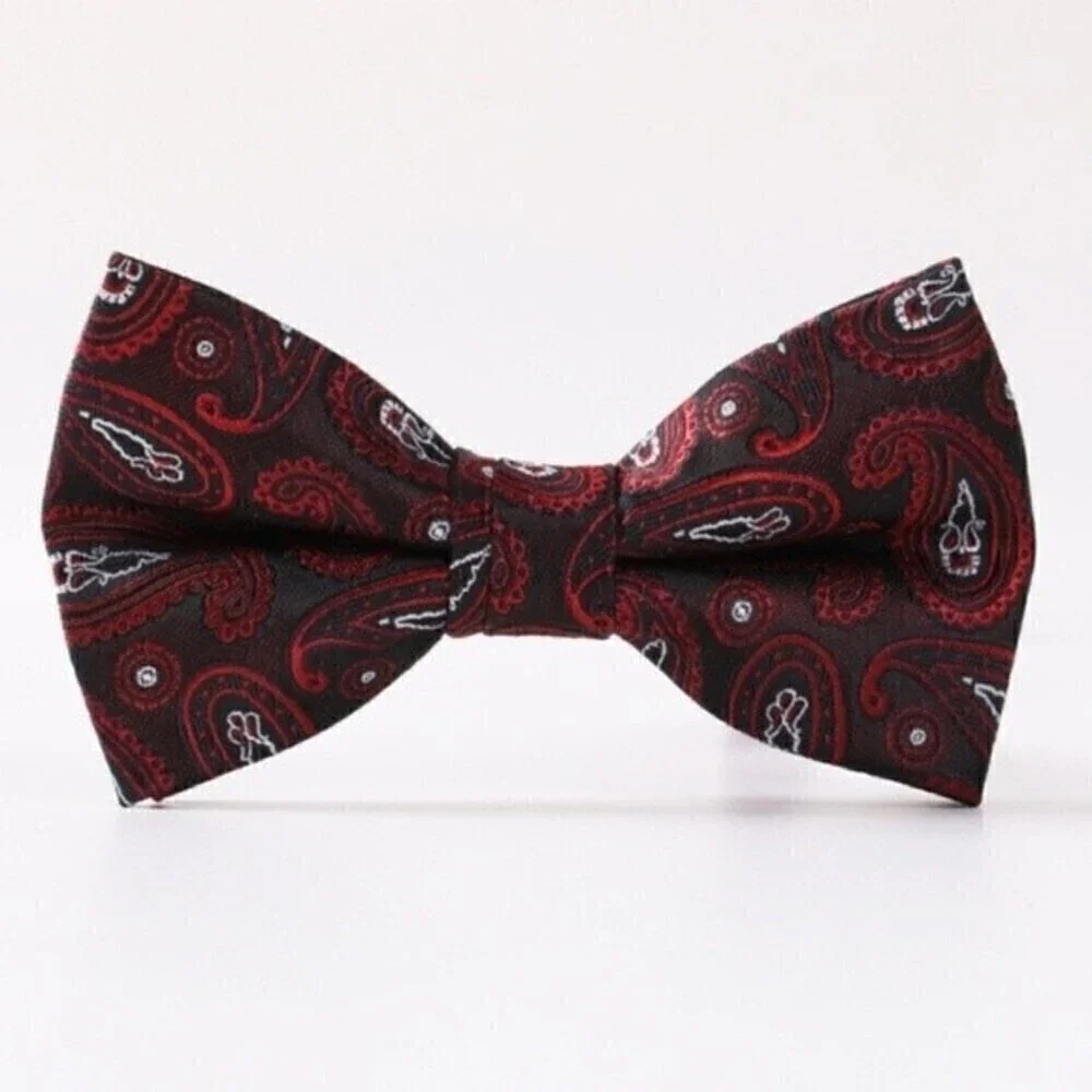 Mens Paisley Bow Tie Red Black White Adjustable Formal Wedding Prom NWT
